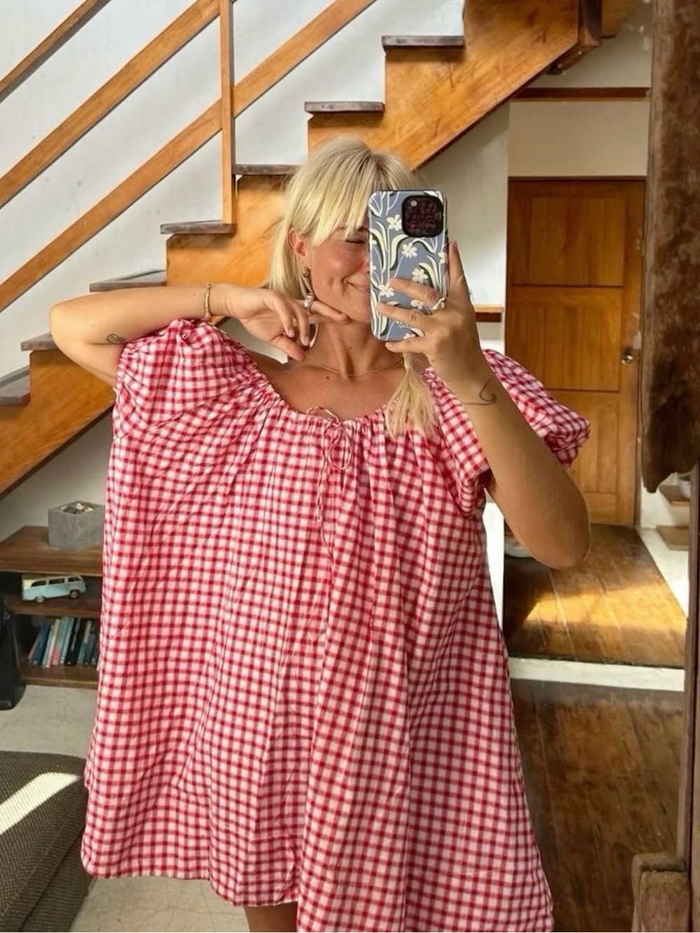 Oak Meadow Everyday Drawcord Red Gingham Dress